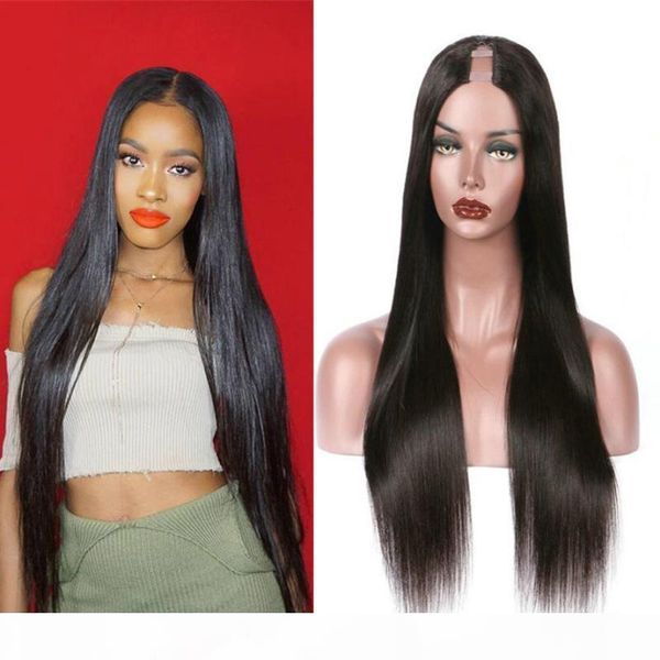 

virgin brazilian upart wigs silky straight glueless u part wig pre plucked glueless u part human hair wigs for black women, Black;brown