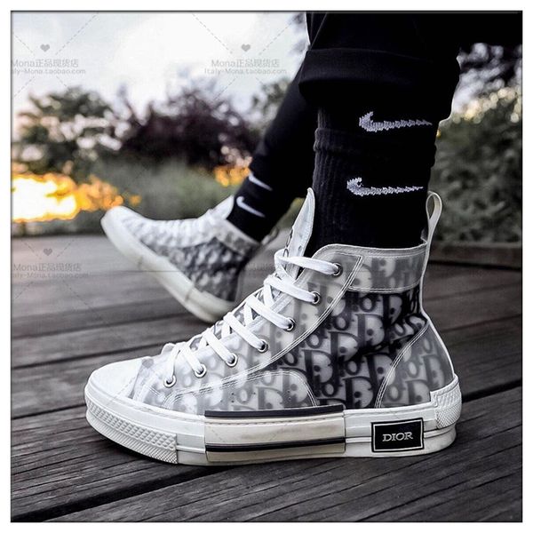 

Ã°iÃ²r homme b23 canvas sneaker haute tissu blue oblique fashion flat shoes kÃ ws x kim jÃ²nes high bee embroidery basketball shoes skate, Black