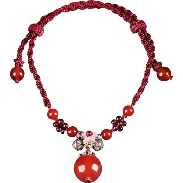

xianlan112 antique 925 sterling silver bells were red rope thick rope pomegranate frigidite agate feet chain acts the role of the