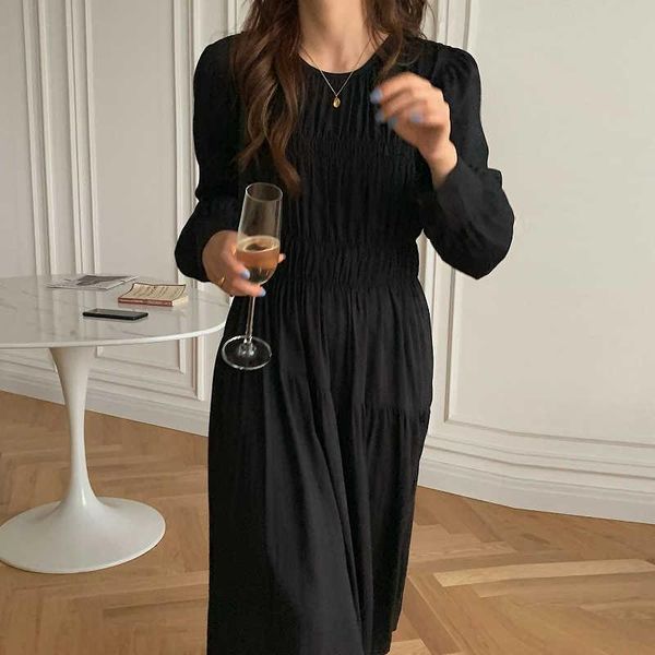 

casual dresses a-line solid party spring 2021 vintage korean style long sleeve elegant winter dress women woman loose vestido, Black;gray