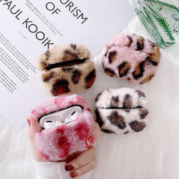 Leopard Imprimir engraçado Furry Fur Protection Acessórios de fone de ouvido para Apple iPhone Airpods 1 2 3 PODs AR PRO CASOS CHARGING INVERNO CHOQUE à prova de choque capa protetora