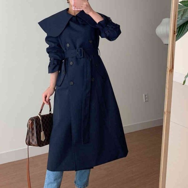 

women's trench coats women casual double breasted long trend coat elegant sleeve loose jacket vintage lapel fashion windbreaker dp, Tan;black
