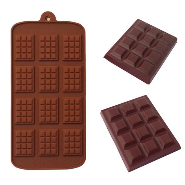 12 Cavità Stampo per cioccolato in silicone Forma reticolare antiaderente Waffle Chip Mold Pasticceria Cottura al cioccolato Bakeware Decorazione fai da te Strumenti per torte YL0296