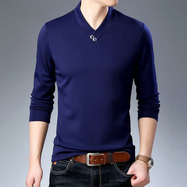 

2021 spring and autumn cloth youth wear long sleeve t-shirt men's slim bottomed shirt leisure solid color v-neck t-shirt, Black