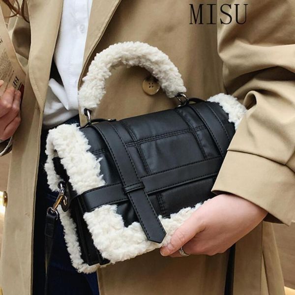 

shoulder bags fashion plush tote women's handbag casual lambswool pu leather messenger for women 2021 designer bag purse