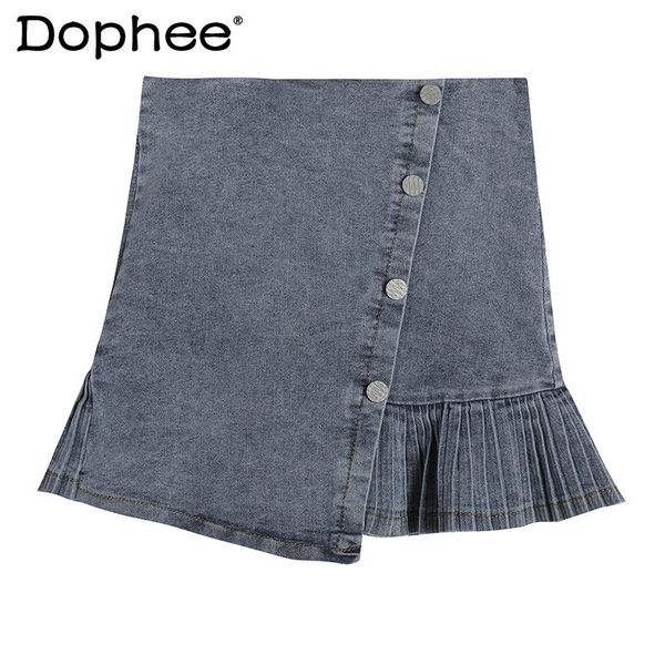 

skirts 2021 summer women's skirt high waist elegant hip fashion all-match fishtail solid colour folds denim, Black