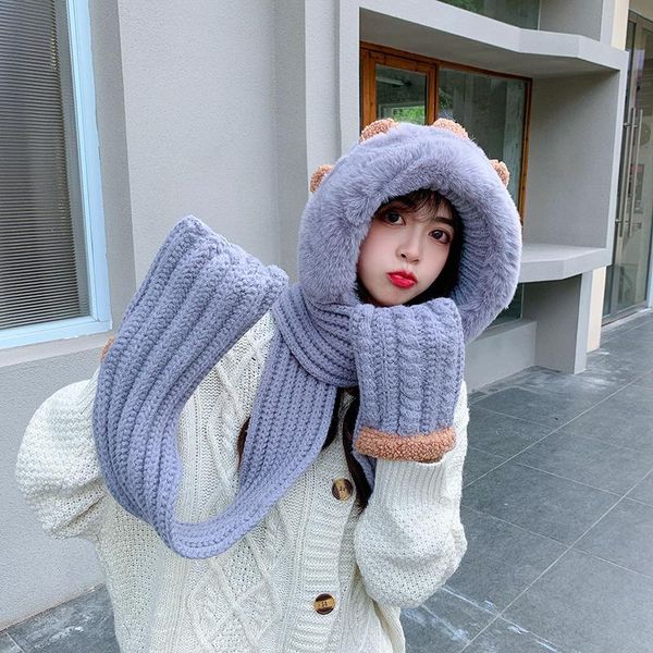 

beanie/skull caps 2021 fashion winter scarf cap for girls solid color hat warm and thick anekke women scarves knitted glov, Blue;gray