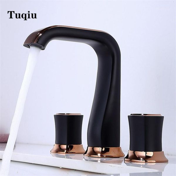 

luxury widespread basin faucet rose gold three hole 8 inch bathroom sink tap mixer water black white faucets1