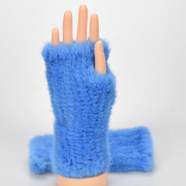 

mink hair half finger gloves new thickened medium length elastic gloves fur gloves wrist guard women' winter, Blue;gray