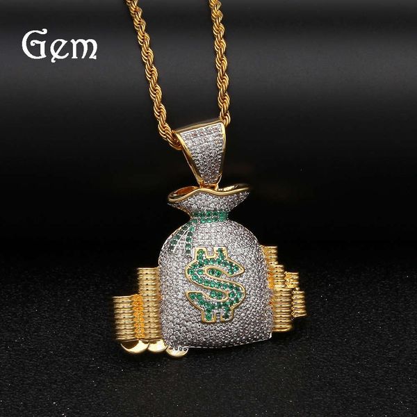 

hip hop dollar symbol purse $pendant with zircon hip hop trendsetter necklace, Silver