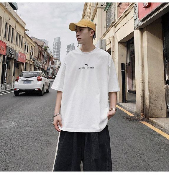 

men's t-shirts ins cartoon moon summer men/women hip hop fun print fallen angel tshirt streetwear t shirts short sleeve m-5xl, White;black
