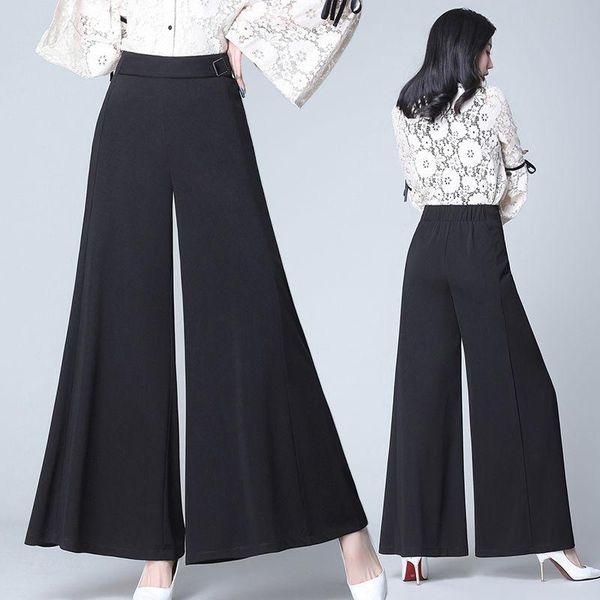 

women's pants & capris summer 2021 women slim high waist leisure solid wide leg female loose korean style all-match simple chic trouser, Black;white