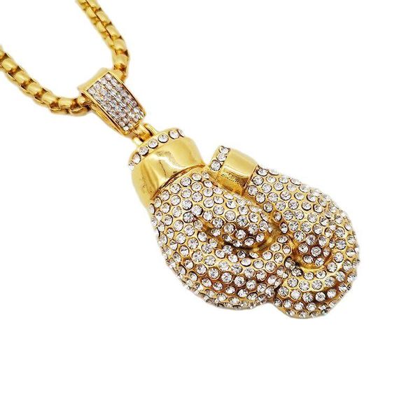 

chokers 316l stainless steel boxing glove pendant & necklace bling full rhinestones fitness jewelry, Golden;silver