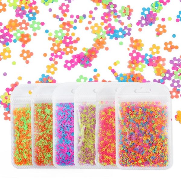 

nail art decorations 6 bags flower shape sequin set spring summer design manicure accessories fluorescence flowers, Silver;gold