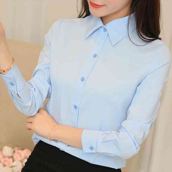 

korean fashion women shirt long sleeve casual chiffon work wear white pink office button up
