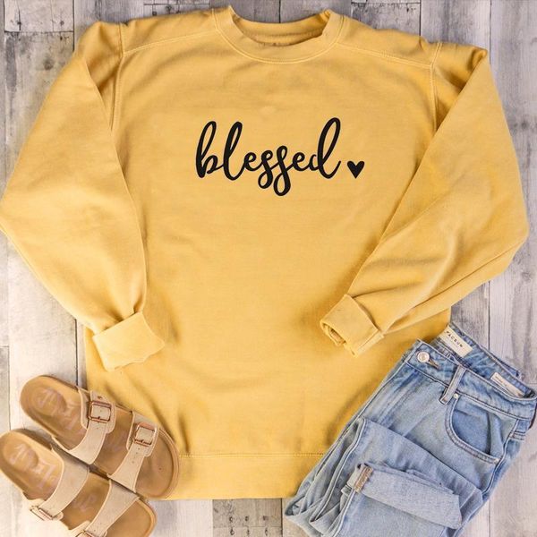 

blessed heart graphic women sweatshirts relgion christian bible baptism pure cotton slogan pullovers faith jesus hipster, Black