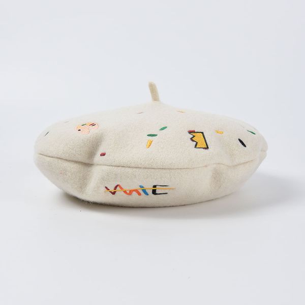 

2021 new winter berets women embroidery beret thick warm wool hats aqcl, Blue;gray