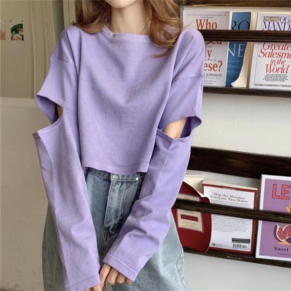 

women's t-shirt fall 2021 loose solid all match o neck full women, White