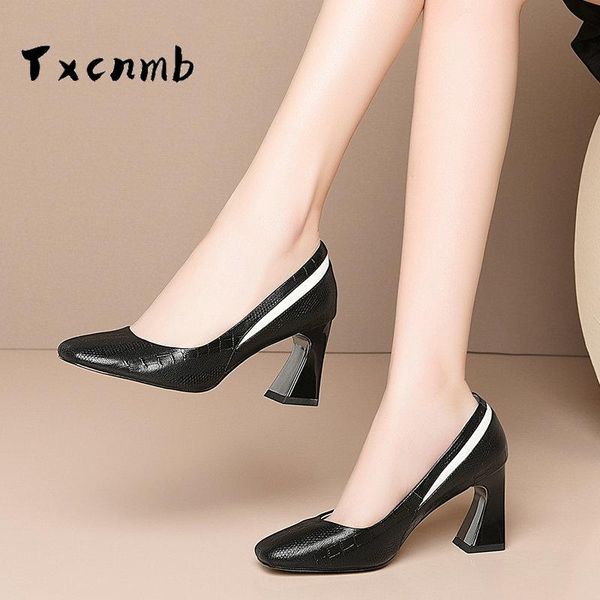 

dress shoes comfortable square heel pumps fashion round toe genuine leather black design women's
