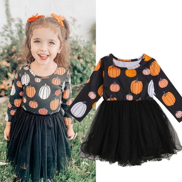 

girl's dresses dress baby clothes halloween costume cartoon pumpkin print round neck long sleeve for 6 month-4 years summer, Red;yellow