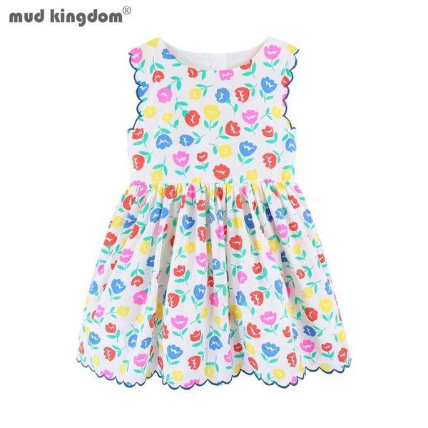 Mudkingdom papoula flor menina midi vestido sem mangas forro de tecido para crianças vestidos coloridos impressão princesa grande meninas roupas 210615