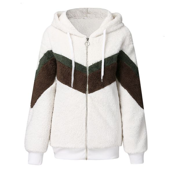 

fashion womens fluffy jackets contrast color long sleeve hooded zipper jackets in 3 colors autumn winter warm coats, Black;brown