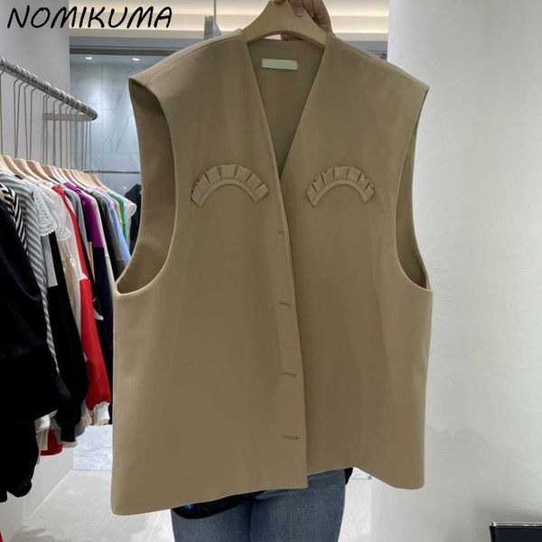 

women's vests nomikuma korean 2021 autumn sleeveless v-neck waistcoat causal single breasted women vest chic patchwork fashion 6x540, Black;white