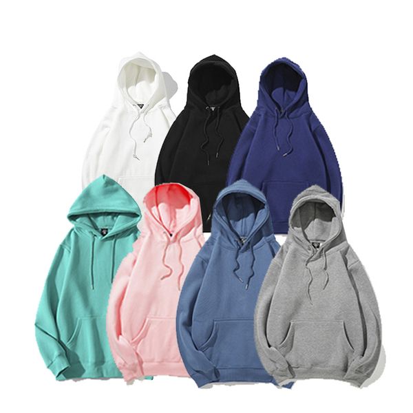 

couple's solid color hooded plus fleece sweater autumn and winter hoodie new loose padded coat, Black