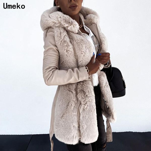 

women's fur & faux women thick warm zipper jacket coat with belt collar leather jackets outerwear 2021 winter ladies parkas, Black