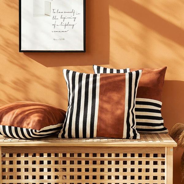 

cushion/decorative pillow faux leather cover cushion 45x45cm black stripe home decoration for couch bed living room