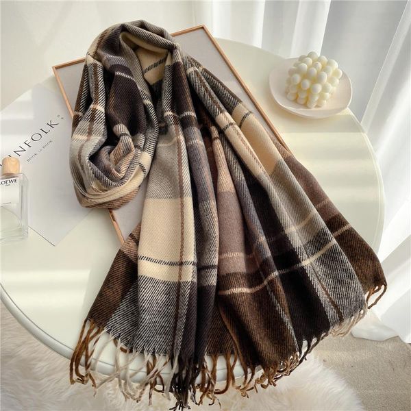 

Thick Warm Winter Scarf Design Print Women Cashmere Shawl Lady Wrap Tassel Scarves Knitted Men Foulard Blanket, Blue;gray