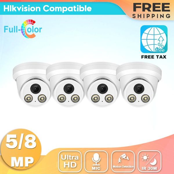 

cameras hikvision compatible ip camera dome colorvu 4k poe built-in mic h.265+ ir 30m motion detection ip66 waterproof smart home