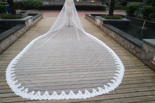 

bridal veils lace edge 3*6 metres wedding cathedral length long veil ship by dhl, Black