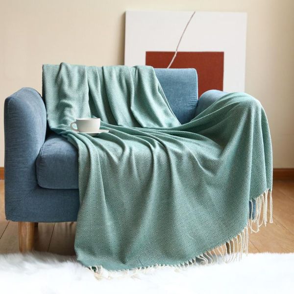 

blankets nordic style woven blanket solid color geometry plaid tassel hem sofa throw el beds outdoor travel