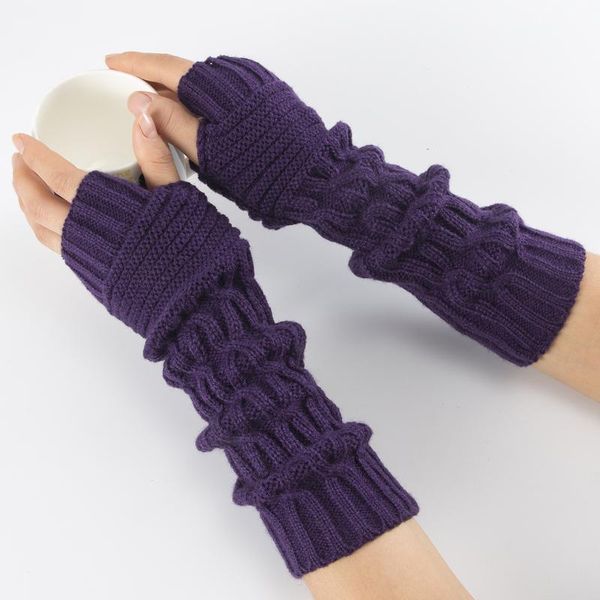 

five fingers gloves 2021 f women stylish hand warmer winter arm crochet knitting hollow heart mitten warm fingerless, Blue;gray