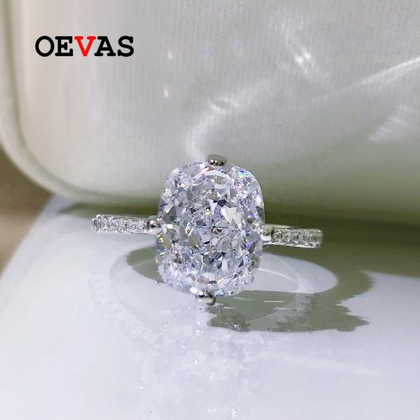 

cluster rings oevas 100% 925 sterling silver 8*10mm high carbon diamon flower cut for women sparkling wedding fine jewelry wholesale, Golden;silver