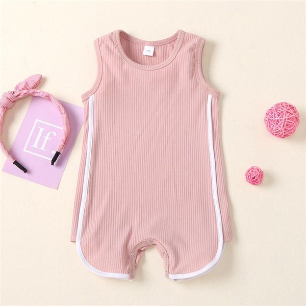 

jumpsuits baby summer rompers splicing o-neck sleeveless ribbed with crotch buttons overalls for toddler boys girls 5 colors, Blue