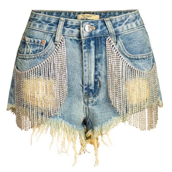 

women's jeans bf summer wind female blue mid waist denim shorts women tassel hole ripped scratched with beading l0536