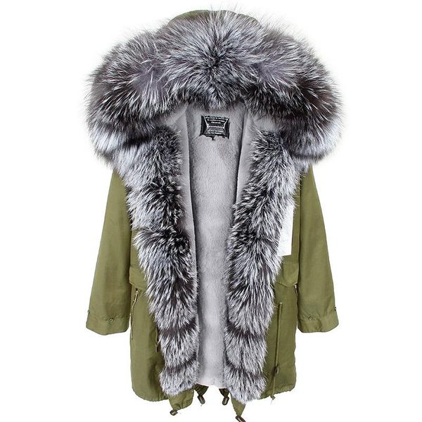 

women's fur & faux 2021 fashion outwear natural collar hooded liner sliver long parka winter jacket women real coat, Black