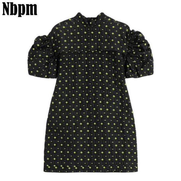 

women dresses summer jacquard boho dress puff short sleeve mini dress chic sundress robe retro streetwear female sweet 210529, Black;gray