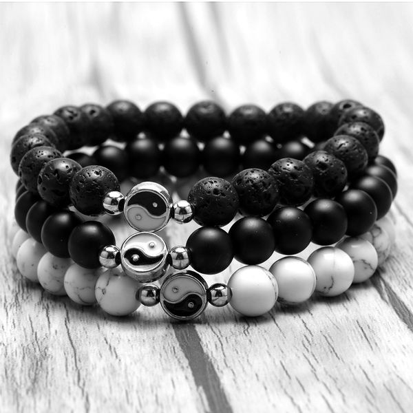 

tai chi natural stone beads charm bracelet for men yin yang accessories womens bracelets wristband couple bracelet friends gift, Bronze;silver