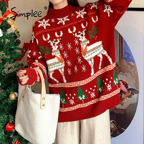 

women's sweaters simplee chirstmas cute long sleeve sweater women winter causal loose off shouler pullover autumn boho red green jumper, White;black