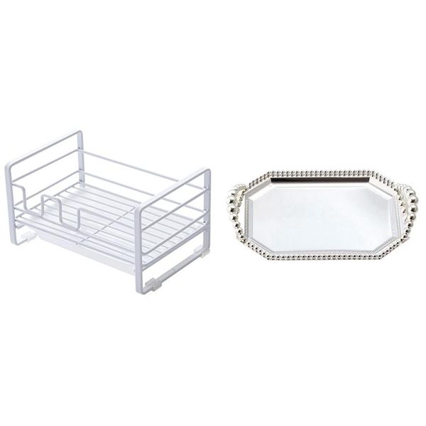

kitchen storage & organization 1 pcs drainer rack stainless iron draining organizer metal silver plated tray