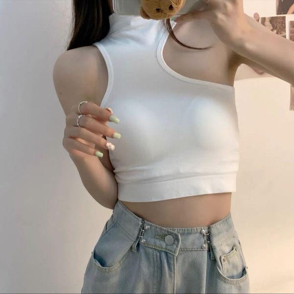 

yoga outfit women lingerie irregular shoulder digging halter neck solid camisole chest pad girl slim outside wear tube top