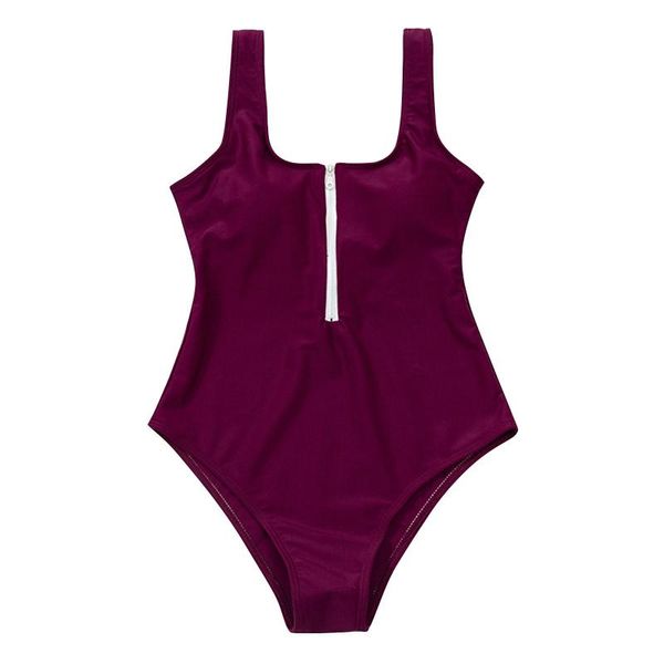 

two-piece suits 2021 zipper one piece swimsuit women solid swimwear bodysuit push up monokini bathing suit summer beachwear #t3g