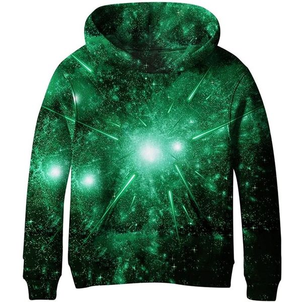 

green galaxy boys and girls novelty hoodie 3d printing pullover hooded sweatshirt with pocket 100-160, Black