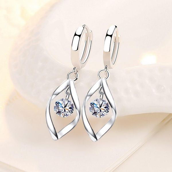 

dangle & chandelier vintage fashion silver color leaf earrings blue pink white crystal zircon drop for women round stone