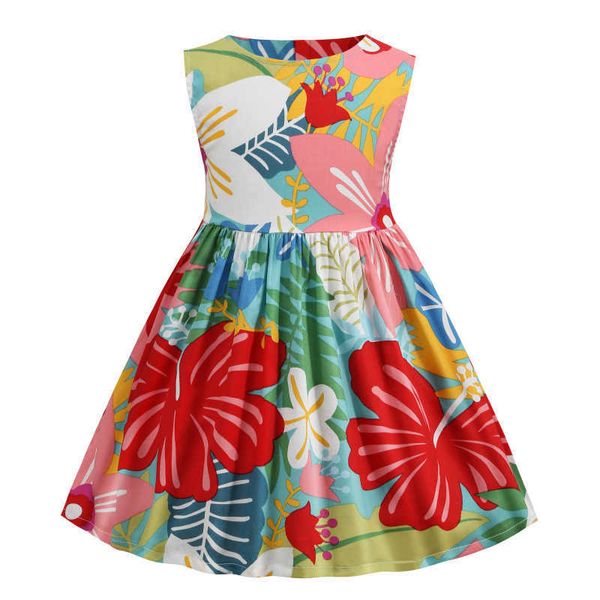 Flower Print New Style Summer Girls Abiti Abiti in cotone floreale senza maniche Principi per bambini Abbigliamento per bambini indossare costumi casual Q0716