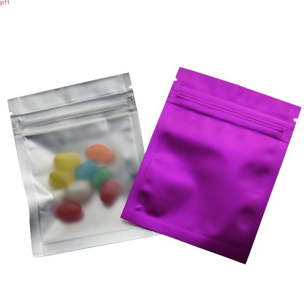 7.5 * 10cm Matte Clear / Puple richiudibile Zip Lock Mylar Foil Packaging Bags Ziplock Alluminio Plastic Packaging Pouch 100 pezzi Alta qualità