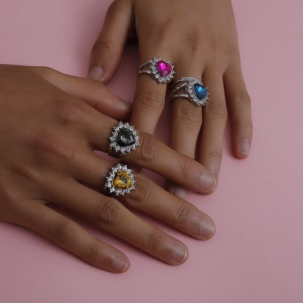 

jewelry punk fashion geometric metal handpiece female personality color diamond heart micro set ring, Silver